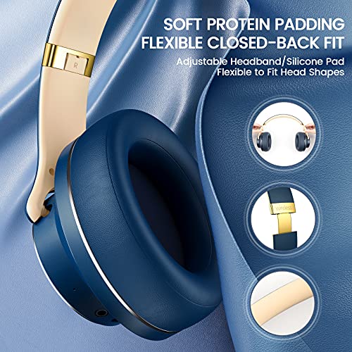 DOQAUS Bluetooth Headphones Over Ear, Wireless Headphones with Mic, 52 Hours Playtime, 3 EQ Modes, Foldable Headset with Soft Memory Protein Earpads, Bluetooth 5.0 & Wired Mode for Smartphone Laptop