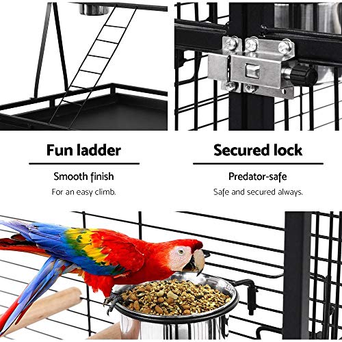 i.Pet Bird Cage 81 x 76 x 173cm Large Guinea Pig Pet Birds Parrot Ferret Cages Aviary Budgie Finch Canary Stand Toys,Black 2 Perch with Wheel + Slide-Out Removable Tray and Top