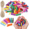 Swpeet 101Pcs 1" Mixed Color Mini Natural Wooden Clothes Pins Paper Peg Clips Kit Including 100Pcs Strong Springs Clothespins 1Pc 32 Feet Jute Twine for Classroom Photos Crafts Decorative Tiny Cards