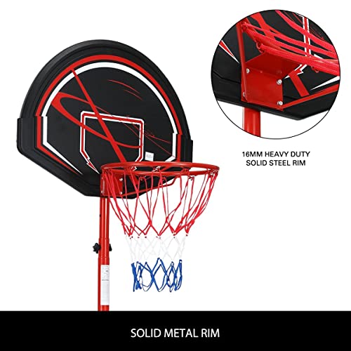 Genki 1.7m-2.3m Basketball Hoop Stand System Height Adjustable Portable Ring Net UV-Resistant Backboard Set Indoor Outdoor w/Wheels