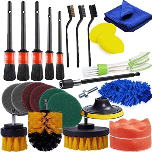 DABOBOTOOL Car Cleaning Tools Kit, 27 Pcs Car Detailing Brush Set, Auto Detailing Drill Brush Set for Cleaning Automobile Interior, Exterior, Wheels, Dashboard, Leather, Air Vents