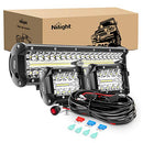 Nilight LED Light Bar Set, 12 Inch 300W Triple Row Spot Flood Combo Work Driving Lamp, 2 Pcs 4 inch 60 W with Wiring Harness for Off Road ATV Boat Lighting