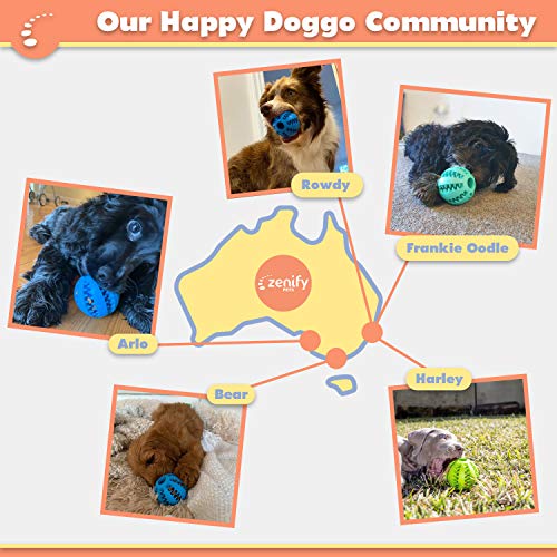 Zenify Puppy Toys Dog Toy Food Treat Interactive Puzzle Ball for Tooth Teething Chew Fetch Tennis Training Boredom Behaviour Dispensing Stimulation for Dogs & Puppies (Multi Pack Large)