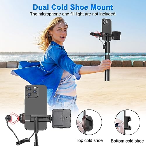 Apsung Selfie Stick Tripod 145cm, All-in-one Compact Aluminum Cell Phone Selfie Stick with Remote, Extendable Tripods with Dual Cold Shoe Mount for iPhone and Android Devices