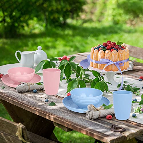 Zelova Wheat Straw Dinnerware Sets for 6- Unbreakable Plastic Dishes Set 42 PCS, Reusable Plates and Bowls Sets, Lightweight, Microwave & Dishwasher Safe - Perfect for Camping, Picnic, Campervan