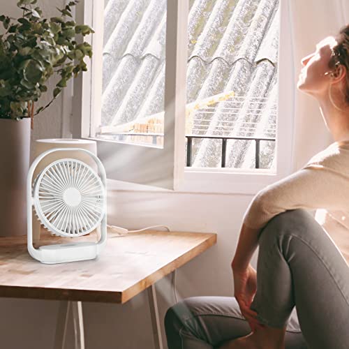 Bigqin USB Desk Fan Table Fans 4000Mah 4 Speed Modes Silent Bed Fan with Light 330°Rotatable Strong Airflow Desktop Cooling Fan for Home Bedroom Office Car Camping Outdoor,White