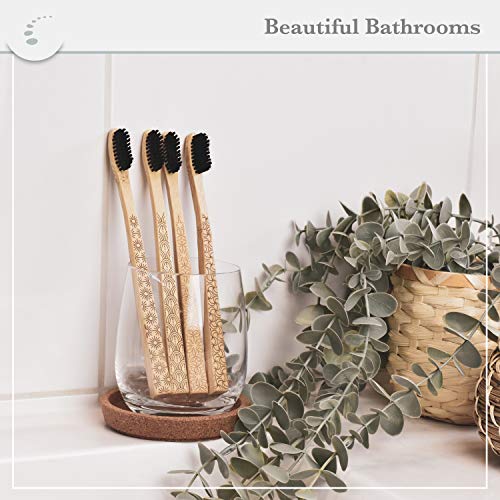 Zenify Earth Bamboo Toothbrush Adult (Set of 4) - Charcoal Infused Soft BPA Free Bristles - Biodegradable Handle - Australian Owned