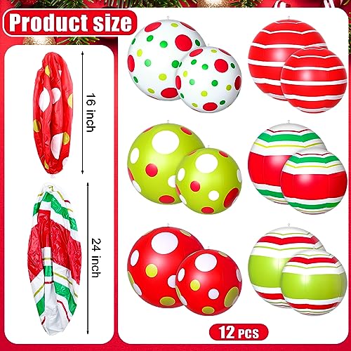 12 Pcs 24 Inch 16 Inch Giant Inflatable Christmas Ball Christmas Outdoor Inflatables Ornaments Giant PVC Inflatable Christmas Ball for Christmas Tree Holiday Yard Lawn Porch Decor (24 Inch,16 Inch)