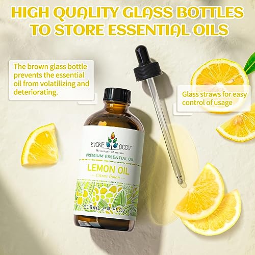 Lemon Essential Oil 4 Oz, Pure Lemon Oil for Home Diffuser Massage House Cleansing- 4 FL Oz