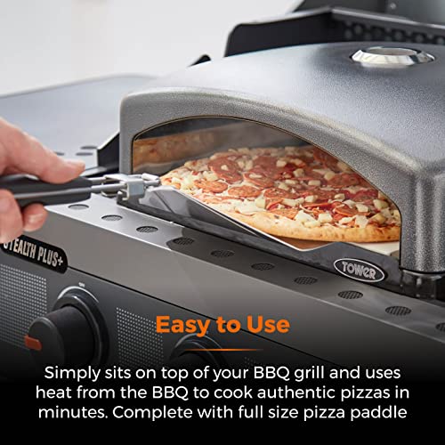 Tower T978517 Pizzazz Pizza Oven with Foldable Paddle, Carry Bag and Thermometer, Grey, Black