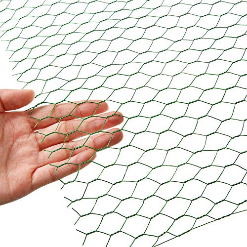 2 Sheets Chicken Wire Net for Craft Work, Galvanized Hexagonal Wire Mesh (13.7 x 40 Inches, Green)