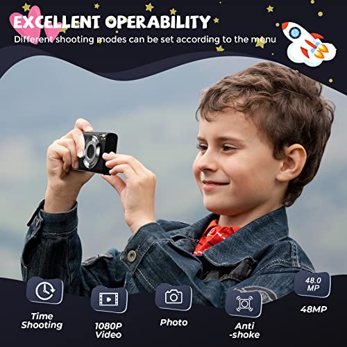 Digital Camera, Autofocus Vlogging Camera FHD 2.7K 48MP with 2.8" Large Screen, 16X Digital Zoom, Compact Camera Portable Mini Camera for Teens,Kids,Adult,Beginners（Black）