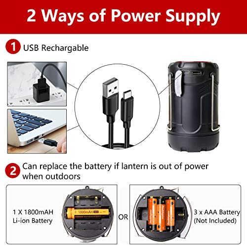 ZCOINS Rechargeable LED Collapsible Camping Lantern, Portable Battery Powered Flashlight, Handle Camping Light Lamp with Magnetic for Hurricane Power Outages Fishing Emergency Tent Hiking Supplies