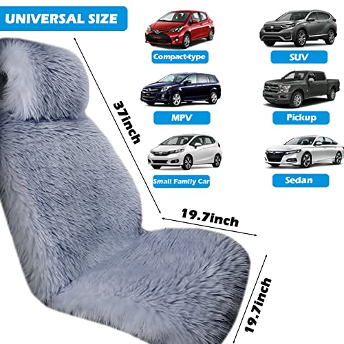 Big Ant Sheepskin Seat Covers, Sleek Design Authentic Australian Full Size Car Seat Pad Soft Long Wool Warm Seat Cushion Cover Winter Protector - Universal Fit for Cars Driver Seat Office Chair(Gray)