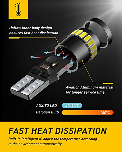 AUXITO 194 LED Bulbs White 168 175 2825 W5W T10 24-SMD 3014 Chipsets 6000K White for Car Dome Map Door Courtesy License Plate Lights Pack of 2