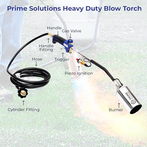 Prime Solutions 800,000 BTU Liquefied Gas Propane Fire Weed Torch Flame Thrower LPG Electronic Weed Burner Torch Weed Killer, Roofing Torch, 3 Meter Hose Pipe