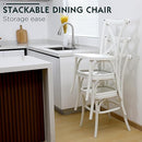 Memobarco Assembled Dining Chairs Set of 2, 450lbs Commercial Grade Farmhouse Side Chair, Heavy Duty X-Back Restaurant Chair, Cross Back Stacking Chairs for Bistro, Cafe, Banquet, Hotel - White