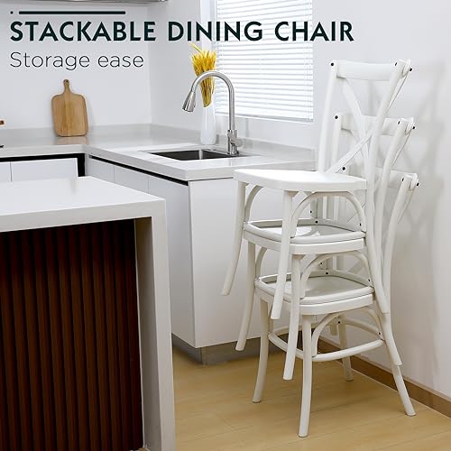 Memobarco Assembled Dining Chairs Set of 2, 450lbs Commercial Grade Farmhouse Side Chair, Heavy Duty X-Back Restaurant Chair, Cross Back Stacking Chairs for Bistro, Cafe, Banquet, Hotel - White
