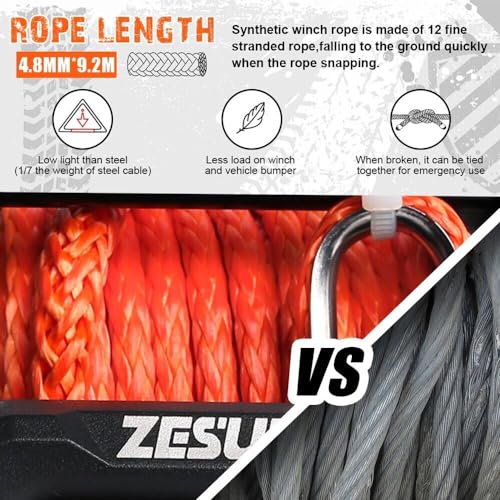 ZESUPER 3500lb Winch 12v Boat Trailer ATV UTV Quad Electric Winch Synthetic Rope Waterproof IP68 Wireless Remote Car