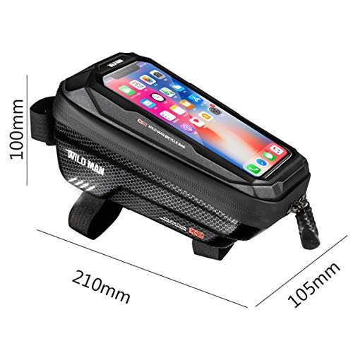 WILD MAN Rainproof Touch Screen Front Frame Bike Bag Top Tube for Mountain Road Bike MTB Cycling(X2,Black)