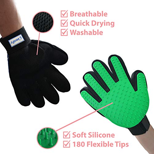 Zenify Pets Hair Grooming Glove Mitt for Deshedding Fur Removal from Pet Cats, Kittens, Rabbits, Guinea Pigs, Dogs, Puppies (Green (Right Handed))