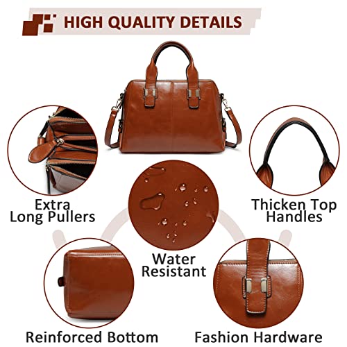 Handbags for Women, VASCHY Smooth PU Leather Top Handle Bag Tote Bag with Triple Compartments Ladies Satchel for Work, Daily Brown