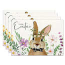 Happy Easter Bunny Placemats Set of 4,12x18 Inch Cute Rabbit with Flowers Heat-Resistant Place Mats,Seasonal Table Decors for Farmhouse Kitchen Dining Holiday Party