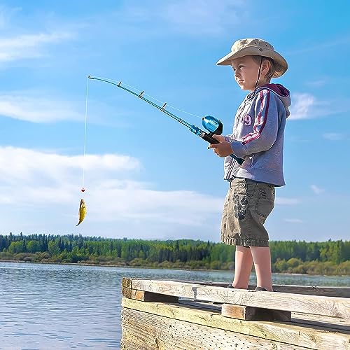 PLUSINNO Kids Fishing Pole with Spincast Reel Telescopic Fishing Rod Combo  Full Kits for Boys, Girls