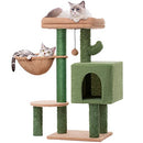 MeowSir Cat Tree Cute Tower Cactus Scratching Post with Large Top Perch Comfy Hammock Private Condo Fully Natural Sisal and Dangling Bell Ball for Indoor Cats- Khaki Green Khaki (YL-MSCT36XRZ10GN-US)