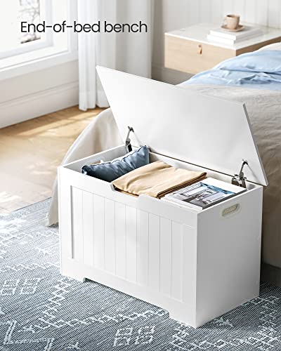 (White) - SONGMICS Lift Top Entryway Storage Chest/Bench with 2 Safety Hinge Wooden Toy Box for Living Room Playroom White ULHS11WT