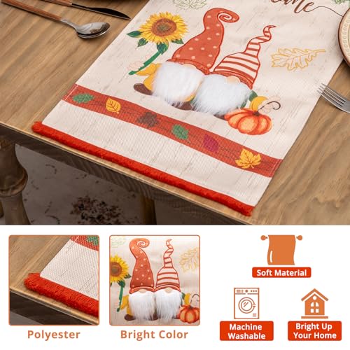 Fall Decoration Linen Table Runner, Fall Harvest Vintage Kitchen Dining Table Decoration for Indoor Outdoor Home Party (Fall 72x13 ZR)