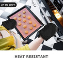 1 Pair Short Oven Mitts - Silicone Kitchen Oven Gloves High Heat Resistant 500℉, Mini Oven Mits with Non-Slip Grip Surfaces and Hanging Loop for BBQ, Baking, Cooking and Grilling (Black)