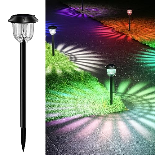 NEWMESSI Solar Pathway Outdoor Light 4 Pack, Garden Lights Color Changing Solar Lights IP65 Waterproof Garden/Patio/Outdoor Decor, Solar Lights for Outside Rugged Design, All Night Lighting