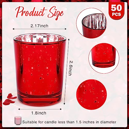 50 Pcs Votive Candle Holders Bulk Glass Votive Candle Holder Tealight Candle Holder Wedding Centerpiece for Table Home Birthday Anniversary Bridal Shower Party Decoration Reception (Red)