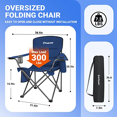 KingCamp Oversized Camping Chair Folding Chair Lawn Chairs Heavy Duty 300lbs Camp Chair Full Padded High Back Portable Chair with Cooler Bag, Cup Holder, Side Pocket for Outdoor Fishing Picnic Sports