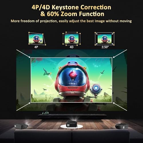 Daylight Projector 4K with Android TV, 1100ANSI High Lumen Outdoor WiFi6 WLAN Bluetooth Smart Projector Ceiling Mounted with HDMI ARC USB Netflix for Home Theater Christmas Movie Gaming PPT