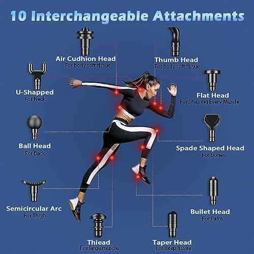 Muscle Massage Gun Deep Tissue for Athletes, Percussion Massagers for Neck Back, Shoulder Body Pain Relief, 30 Speeds Quiet Handheld Massager, LCD Touch Screen with 10 Heads