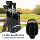 Costway Golf Cart Bag, Golf Club Bag w/ 15 Way Top Dividers Including Individual Putter Well, 7 Pockets, Cooler Bag, Shoulder Strap & Rain Hood, Lightweight Golf Carry Bag for Men & Women