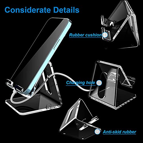 Acrylic Cell Phone Stand, Portable Phone Holder, Clear Phhone Stand for Desk, Compatible with Phone 12 Pro Max Mini 11 Xr 8 Plus SE, Switch, Android Smartphone, Pad, Tablet, Desk Accessories