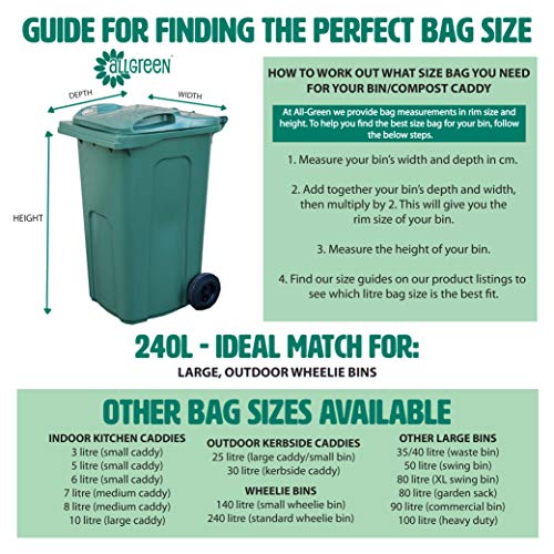 All-Green 240 Litre Compost Bag Compostable Wheelie Bin Liners with 10 Bags and Composting Guide, Green