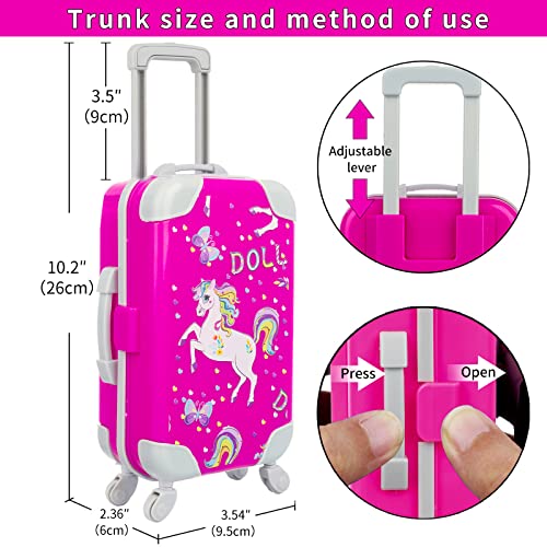 ZQDOLL American 18 Inch Girl Doll Clothes and Accessories Travel Luggage Play Set for 18 Inch Doll, Including 18 Inch Doll Clothes Travel Suitcase Travel Pillow and Eye Mask