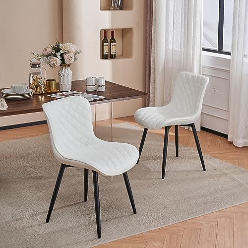 Kidol & Shellder White Leather Dining Chairs Set of 2 with Soft Cushion,Loads Up to 300lbs,8mins to Assemble