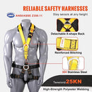 VEVOR Safety Harness, Universal Full Body Harness, Detachable Safety Harness Fall Protection with Added Padding on Shoulder, Back, Waist, Legs, and 5 D-Rings, ANSI/ASSE Z359.11, 340 lbs