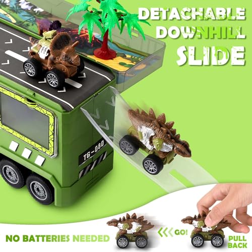 hatisan Dinosaur Truck Toys for Kids 3-5 Years, Tyrannosaurus Transport Car Carrier Truck with 8 Dino Figures (T-rex Dino)