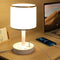 Bedside Table Lamp, 2 USB Port & 3 AC Outlets, Table Lamp with Round Flaxen Fabric Shade, Dimmable 3-Color Bedroom Lamp for Reading & Working, Small Nightstand Lamp for Living Room/Office