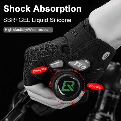 ROCKBROS Cycling Gloves Half Finger Men&Women Mountain Bike Bicycle Short Gloves with Gel Liquid Silicone +Thick SBR Palm Pad Dual Shock Absorption Anti-Slip Ridding Fitness Motorcycle Gloves