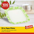 Glad Square Disposable Paper Plates for All Occasions | Soak Proof, Cut Proof, Microwaveable Heavy Duty Disposable Plates | 10" Diameter, 100 Count Bulk Paper Plates