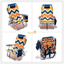 SunnyFeel Reclining Beach Chair Outdoor Folding Lounge Chairs for Adults 5 Position Adjustable with Cooler Bag and Cushioned Neck Rest Backpack Straps, Orange Wave