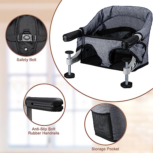 Hook On Chair, Clip on High Chair, Fold-Flat Storage Portable Baby Feeding Seat, High Load Design, Attach to Fast Table Chair Removable Seat for Home and Travel(Grey)