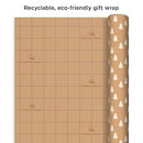 Hallmark Recyclable Kraft Wrapping Paper with Cut Lines (3 Rolls: 90 Sq. Ft. Ttl.) Minimalist Christmas, White Trees, Deer Antlers, Snowflakes on Brown Kraft for Holidays, Weddings, Winter Solstice, 30 Sq Ft (0005JXW1210)